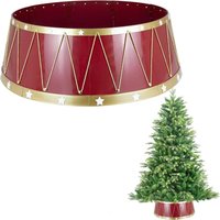 Shatchi 25.6 Inch Drum Style Christmas Tree Collar, Foldable Tree Base Cover with Mirror Finish in Red