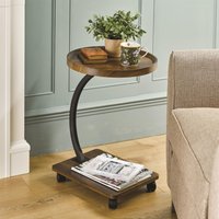 mysmartbuy Wood Effect Side Table with Castors & Round Tabletop in Brown