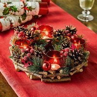 Festive Candleholder Centrepiece 4 LED Candles Frosted Christmas