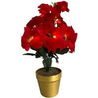 Artificial LED Poinsettia Plant Gold Pot Faux Realistic Floral Home Christmas Decoration 10 Lights H35 x 28cm