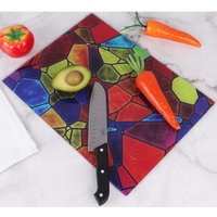 Multicoloured Glass Cutting Board Heat Resistant Chopping Board Kitchen Worktop Saver & Countertop Surface Protector 40 x 30cm