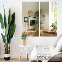 Pack 4 Acrylic Mirrors Wall Mounting Self Adhesive Versatile Square Mirror Tile Set Indoor Home Decor Each 30 x 30cm