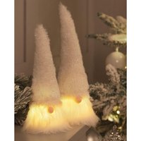 Set 2 Light Up Christmas Gonks Festive Xmas Faceless Fluffy Bearded Gonk Gnome Decoration LED Face H22 & 18cm