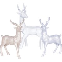 Set 3 Glitter Reindeer Ornaments White Silver & Gold Sparkly Shimmering Festive Christmas Xmas Figurine Home Decorations