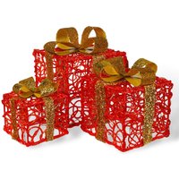 Set 3 Indoor or Outdoor LED Light Up Christmas Boxes Timer Battery Powered Gift Present Box Illuminated Xmas Decorations
