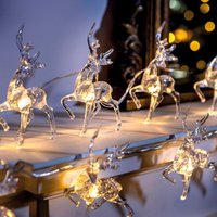 Set 10 Acrylic Reindeer String Lights Battery Powered Stag Design Festive Christmas Xmas Home Fairy Lighting L1.5m