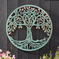 Tree Life 50 cm Verdigris Outdoor Wall Art Rustic Metal Finish Easy to Hang