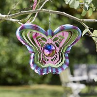 Gazing Butterfly 30 cm Hanging Stainless Steel Spinner Garden Holographic Effect