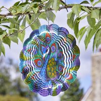 mysmartbuy Peacock Spinner - 30 cm Stainless Steel Garden Spinner with Holographic Effect in Blue