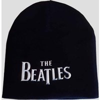 Beatles Drop T Band Logo Sonic Silver Beanie Hat in Black
