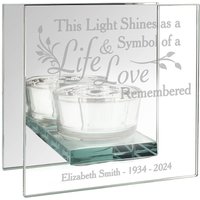 Personalised Memento Company Personalised Life & Love Mirrored Glass Tea Light Candle Holder in Clear