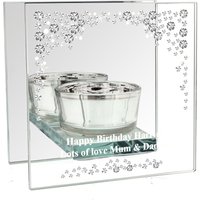 Personalised Memento Company Personalised Diamante Effect Mirrored Glass Tea Light Candle Holder in Clear
