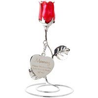 Personalised Memento Company Personalised Swirls & Hearts Red Rose Bud Ornament in Metallic Silver
