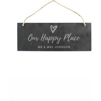 Personalised Memento Company Personalised Our Happy Place Hanging Slate Plaque in Black