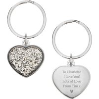 Personalised Memento Company Women's Personalised Diamante Heart Keyring in Metallic Silver