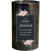 Personalised Memento Company Women's Personalised Floral Smoked Glass LED Candle in Black