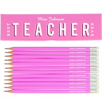 Personalised Memento Company Women's Personalised Best Teacher Ever Box & 12 Pink HB Pencils