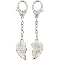Floral Mother Daughter Two Heart Keyring Metallic