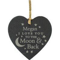Personalised Memento Company Personalised Engraved Moon & Back Slate Heart Decoration in Black