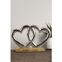 Free Text Double Heart Ornament Metallic