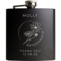 Monochrome Floral Wedding Party Hip Flask