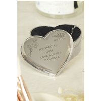 Personalised Memento Company Women's Personalised Floral Free Text Heart Trinket Box in Metallic Silver