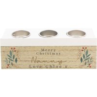 Personalised Memento Company Personalised Christmas Foliage Triple Tea Light Box in Brown