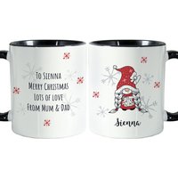 Personalised Memento Company Personalised Gonk Family Black Handled Christmas Mug - Girl in White