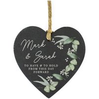 Personalised Memento Company Personalised Botanical Slate Heart Decoration in Black