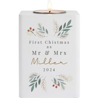 Personalised Memento Company Personalised Christmas Foliage White Tealight Holder