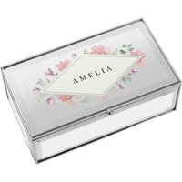 Personalised Memento Company Women's Personalised Floral Watercolour Mirrored Jewellery Box in Metallic Silver