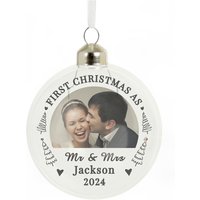 Personalised Memento Company Personalised First Married Christmas Photo Upload Glass Bauble in Clear