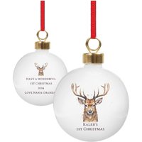 Personalised Memento Company Personalised Water Colour Stag Bauble in White