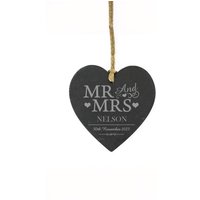 Personalised Memento Company Personalised Mr & Mrs Slate Heart Decoration in Black