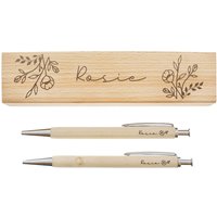 Floral Wooden Pen & Pencil Set Light