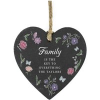 Personalised Memento Company Women's Personalised Wild Flowers Slate Heart in Black