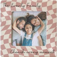 Personalised Memento Company Women's Personalised Pink Checkerboard Ceramic 4x4 Frame in Beige