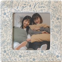 Personalised Memento Company Women's Personalised Blue Floral Ceramic 4x4 Frame in Beige