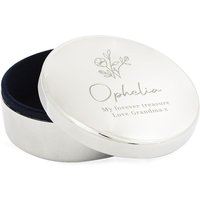 Personalised Memento Company Women's Personalised Floral Round Trinket Box in Metallic Silver