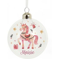 Personalised Memento Company Women's Personalised Unicorn Christmas Glass Bauble in Clear