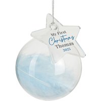 Personalised Memento Company Personalised My 1st Christmas Blue Feather Bauble in Clear