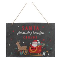 Personalised Memento Company Personalised Santa Stop Here Slate Sign in Black