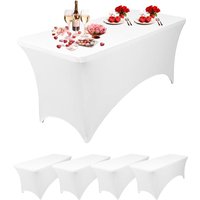 Neel Blue 6FT Rectangle Patio Tablecloth Elastic Spandex Table Cover, Pack of 5 in White