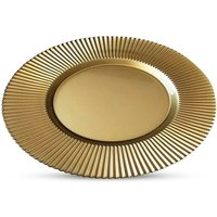 Neel Blue 33cm Set of 6 Charger Plates with Ribbed Edge for Dinner Table Decoration in Metallic Gold
