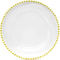 Neel Blue 33cm Set of 6 Charger Plates with Beaded Design Glass Plates for Dinner Table Decoration in Gold
