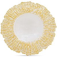 Neel Blue 33cm Set of 12 Charger Plates Crackled Glass Plates for Dinner Table Decoration in Metallic Gold