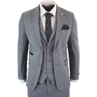 stz11 3 Piece Tweed Suit Herringbone 48R