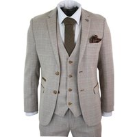 Paul Andrew Men's Holland Check Tweed Beige 3 Piece Suit | Size: 36R