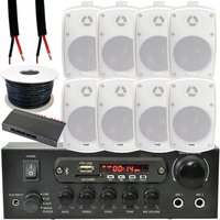 Loops 4 Zone Bluetooth Kit 8x 60W Outdoor White Speakers Stereo Amplifier Garden BBQ