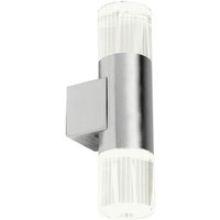Loops IP44 Accent Outdoor LED Light Steel Double Glass Up Down Wall Lamp Porch Garden in Metallics